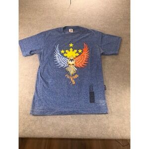 Dibuho Pilipinas Hand Painted Philippines Eagle Graphic T-Shirt Blue Mens Large